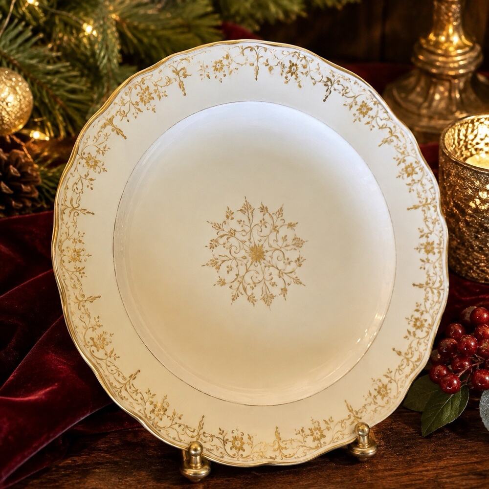 Antique Meissen Neu Marseille Porcelain Plate Gold Gilt Floral Scalloped Germany